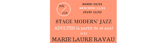 Stage MODERN’ JAZZ Adultes (à partir de 16 ans) avec Marie Laure RAVAU